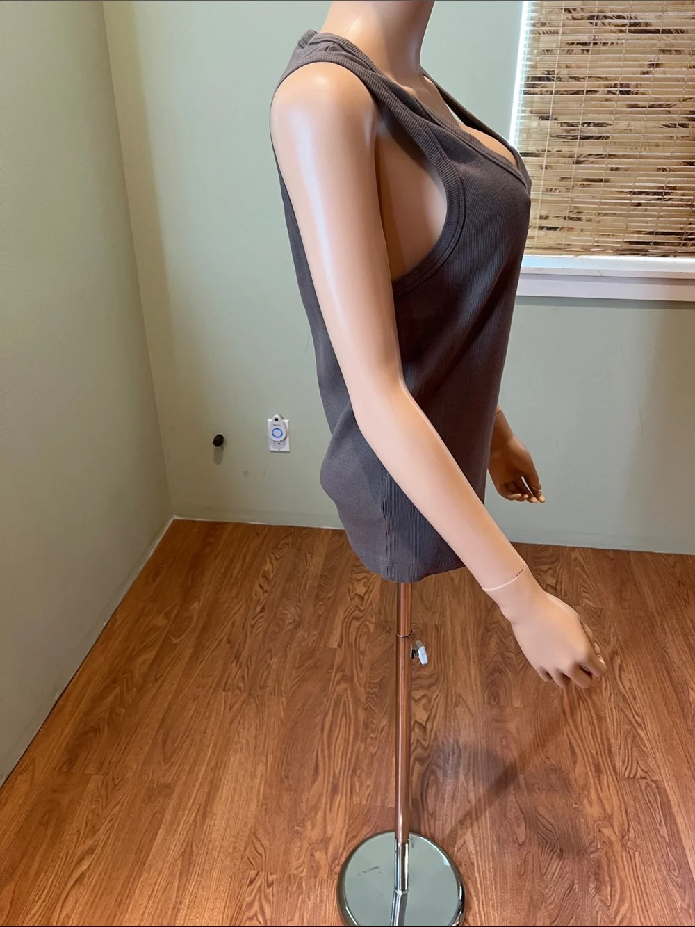 Zara Women’s Taupe Scoop Neck Ribbed Tank Top size L